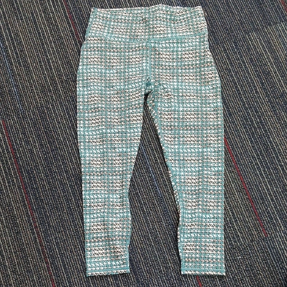 Fabletics RARE Green Plaid Houndstooth Print Legging Lg NWOT Holiday - Picture 4 of 8